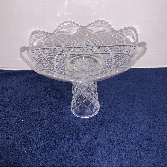 1904 Anona Twin Teardrops Bowl Bryce Higbee Clear Glass Antique Pedestal Dish 7” - Picture 1 of 5